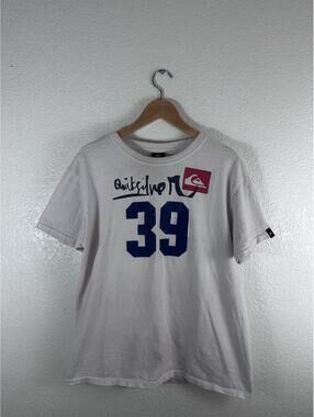 Quiksilver 39 Graphic T Shirt Mens Medium White Balboa Bay Club Surf